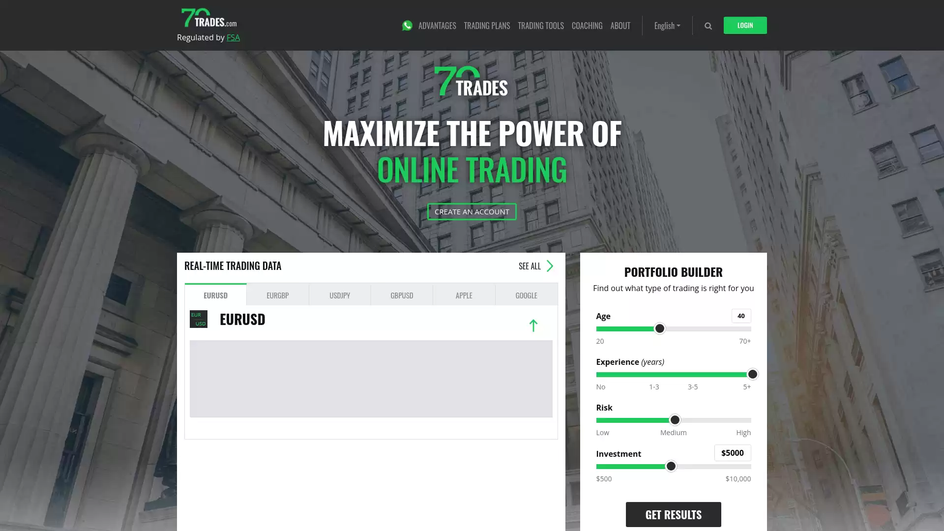 70Trades Website Screenshot