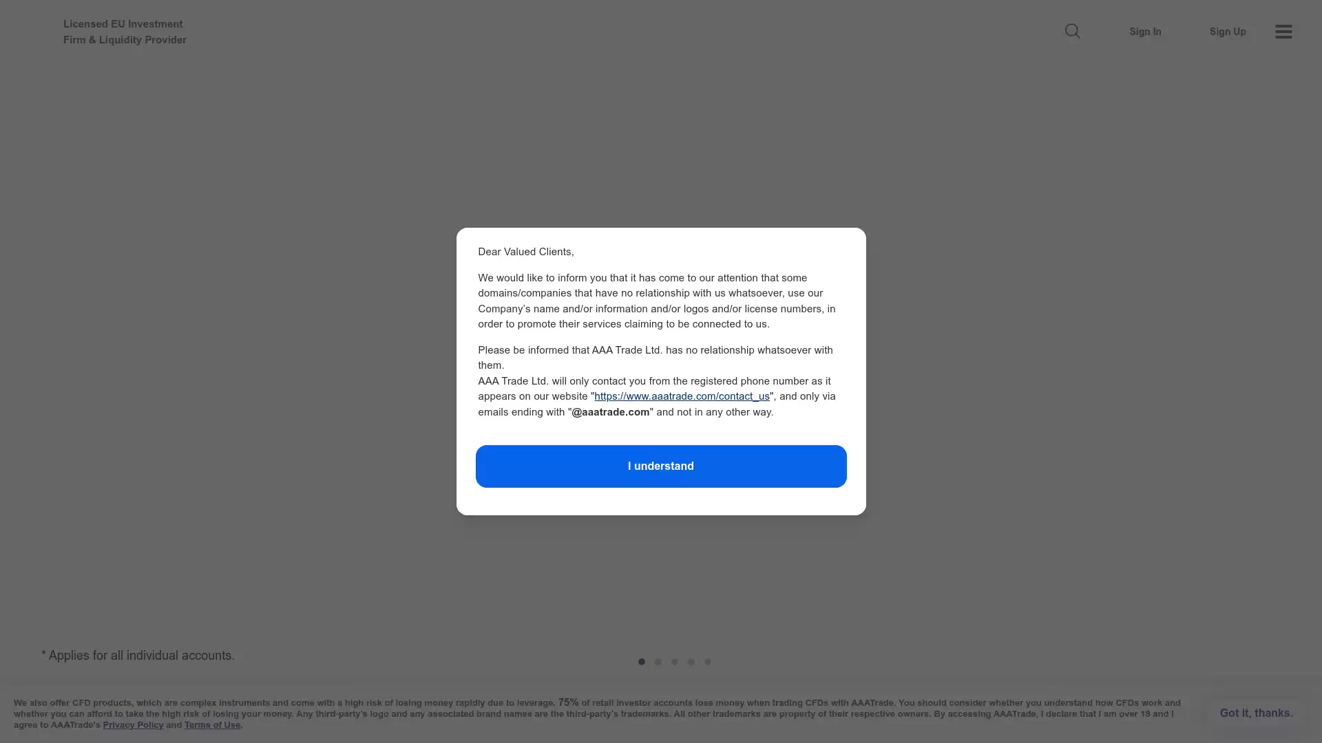 AAATrade Website Screenshot
