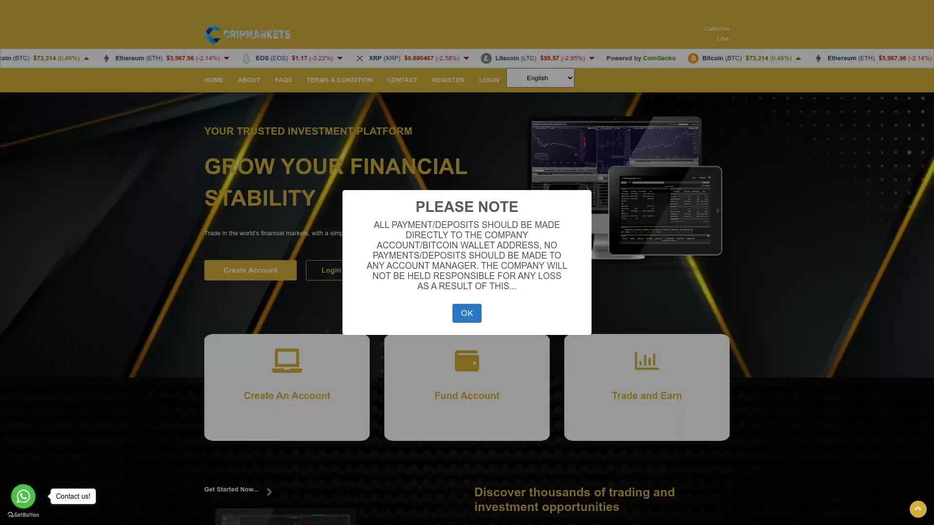 CripMarkets Website Screenshot
