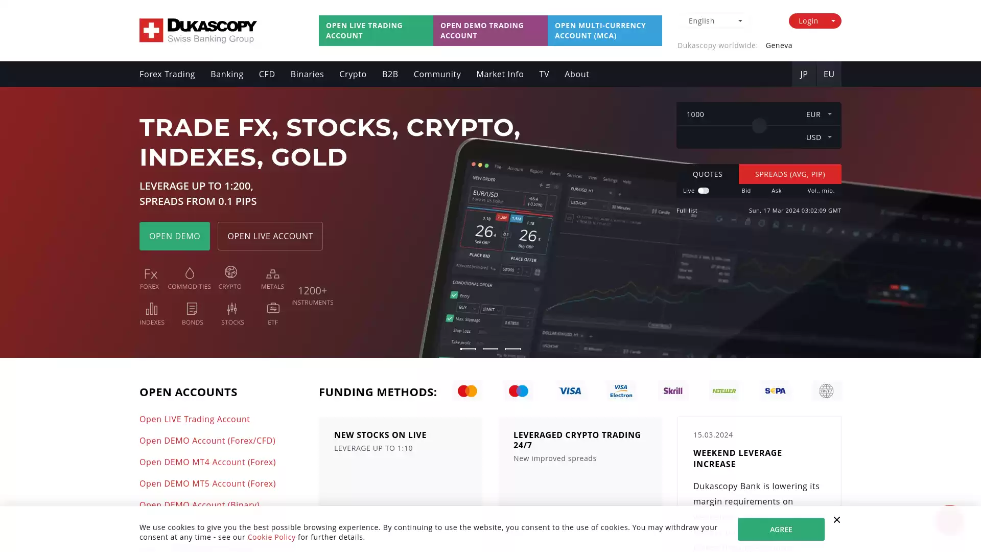 Dukascopy Website Screenshot