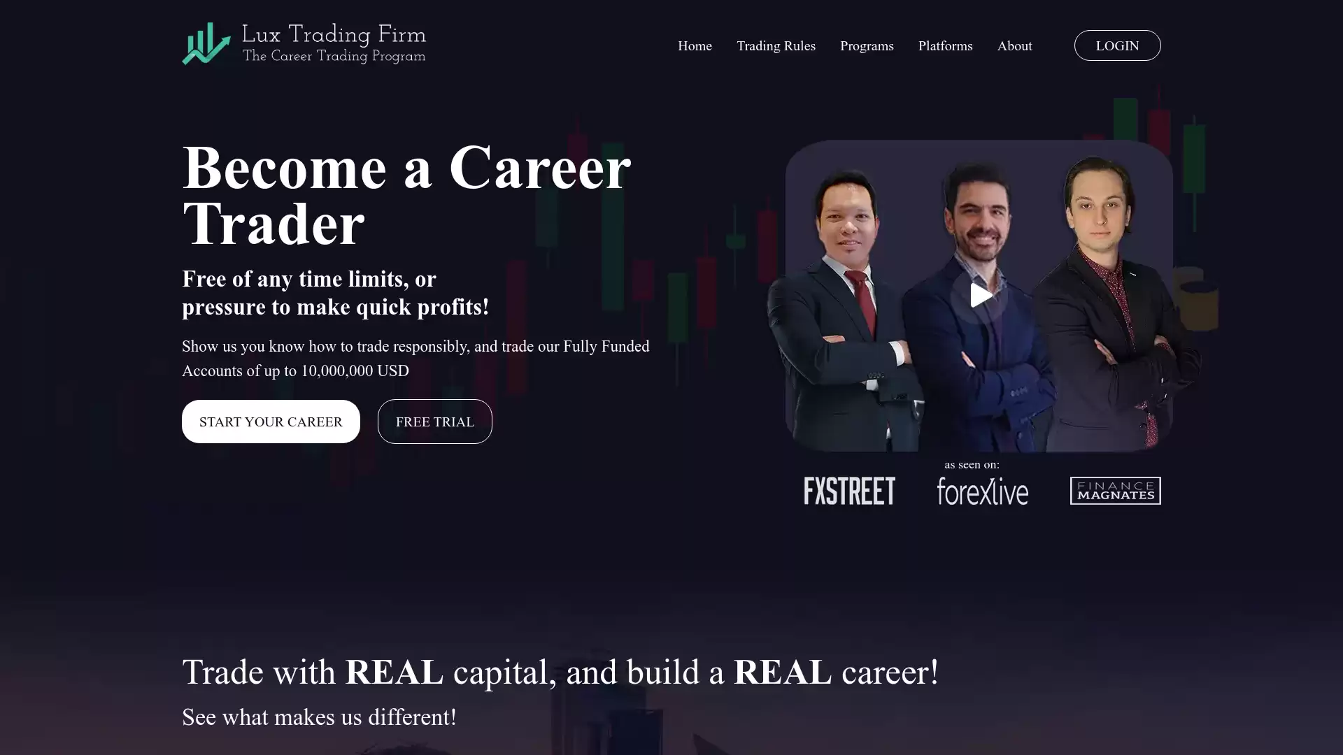 Lux Trading Firm Website Screenshot