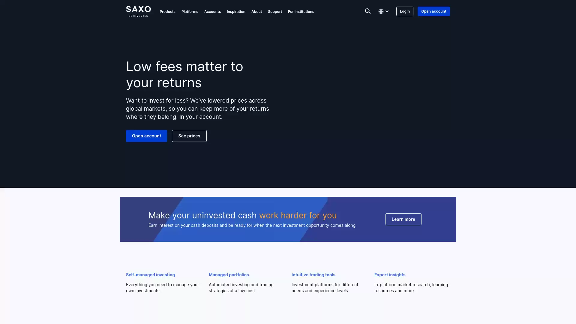 Saxo Bank Website Screenshot