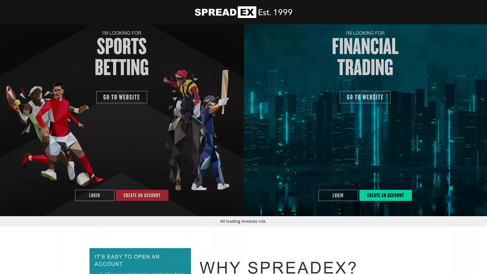 Spreadex Website Screenshot