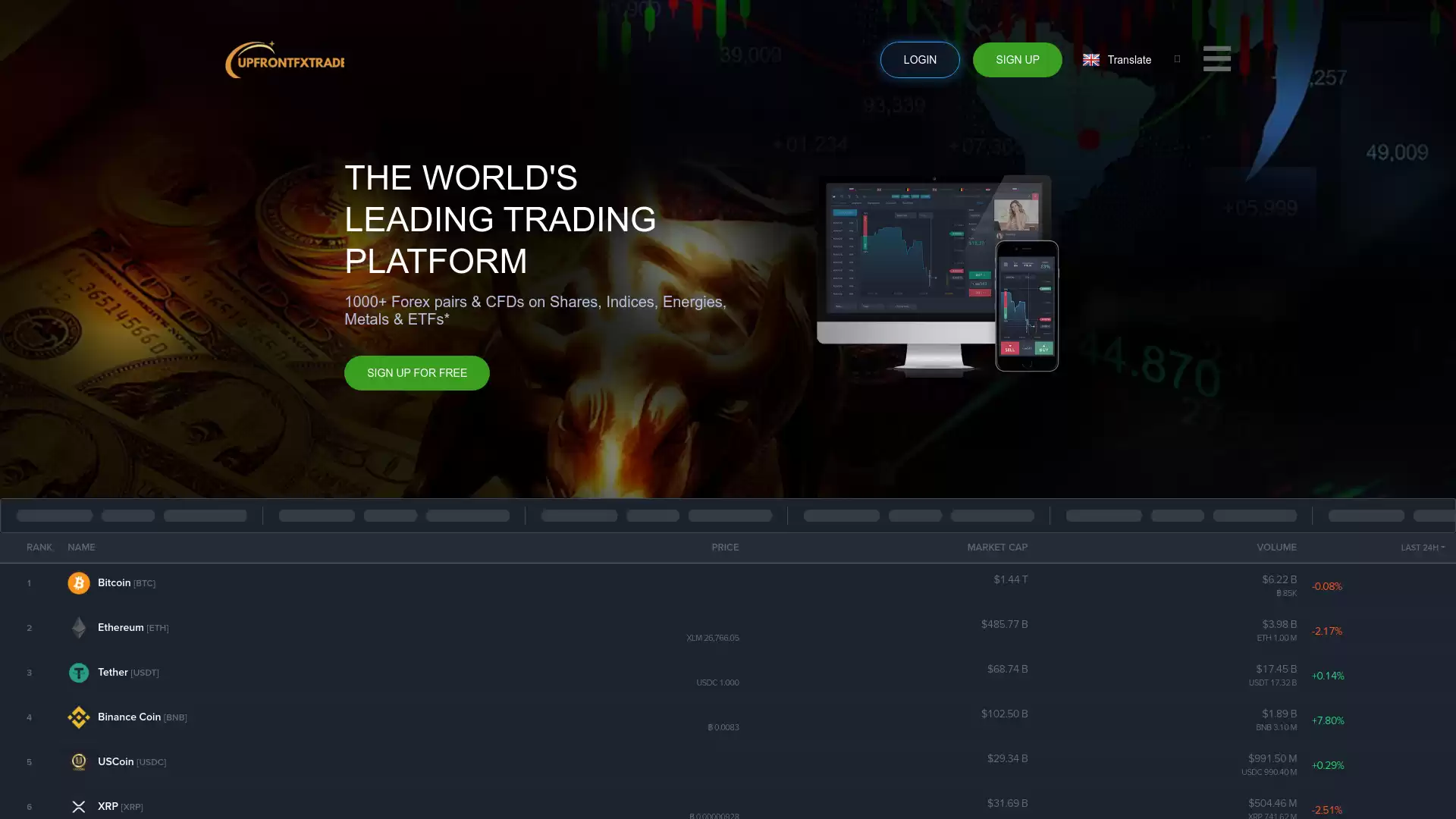 Upfront Fx Trade Website Screenshot