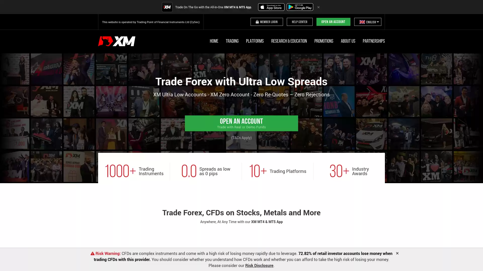 XM Website Screenshot